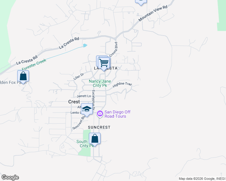 map of restaurants, bars, coffee shops, grocery stores, and more near 309 Highline Trail in El Cajon
