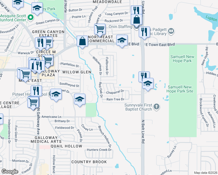 map of restaurants, bars, coffee shops, grocery stores, and more near 3102 Red Oak Drive in Sunnyvale