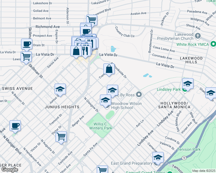 map of restaurants, bars, coffee shops, grocery stores, and more near 6135 Reiger Avenue in Dallas