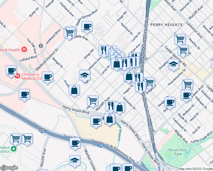 map of restaurants, bars, coffee shops, grocery stores, and more near 2326 Hondo Avenue in Dallas