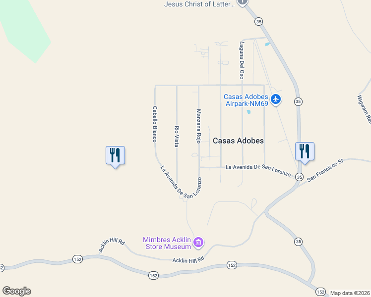 map of restaurants, bars, coffee shops, grocery stores, and more near 231 Rio Vista in Mimbres