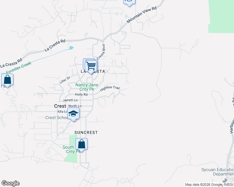map of restaurants, bars, coffee shops, grocery stores, and more near 205 Highline Trail in El Cajon