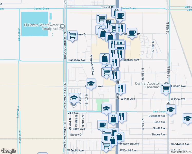 map of restaurants, bars, coffee shops, grocery stores, and more near 1625 North Waterman Avenue in El Centro