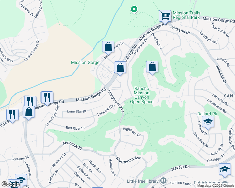 map of restaurants, bars, coffee shops, grocery stores, and more near 7787 Margerum Avenue in San Diego