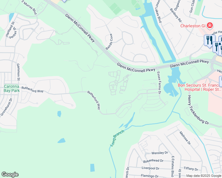 map of restaurants, bars, coffee shops, grocery stores, and more near 3245 Glenn McConnell Parkway in Charleston