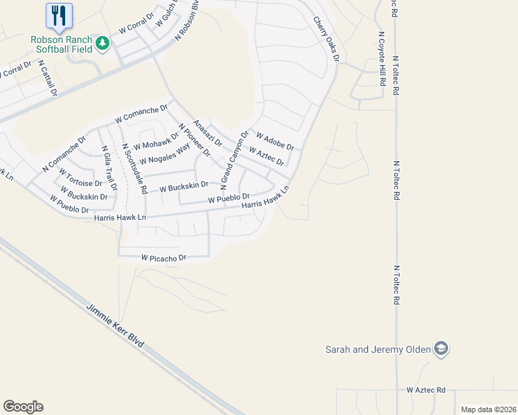 map of restaurants, bars, coffee shops, grocery stores, and more near 4537 West Pueblo Drive in Eloy