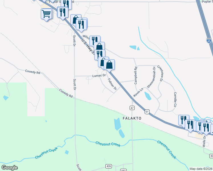 map of restaurants, bars, coffee shops, grocery stores, and more near 120 Shade Tree Drive in Clanton