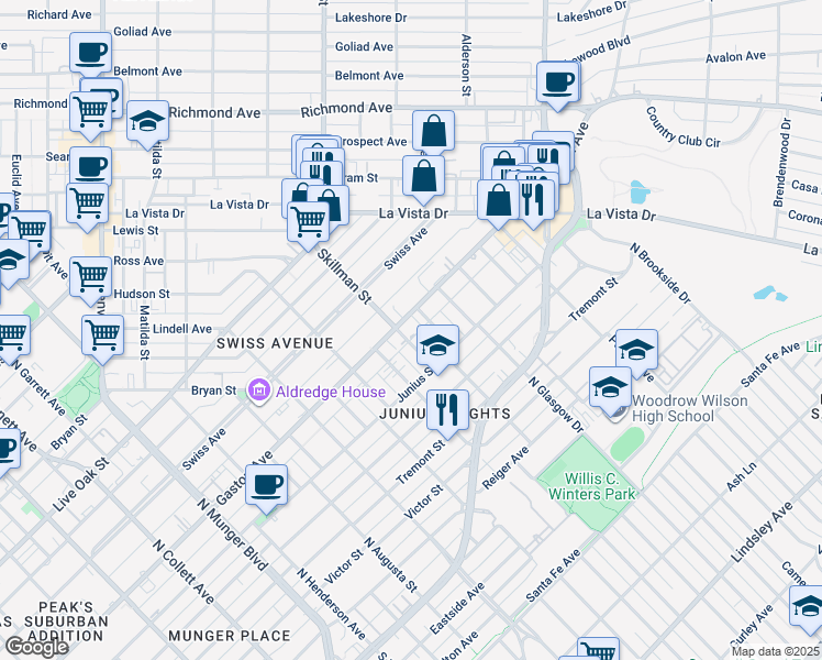 map of restaurants, bars, coffee shops, grocery stores, and more near 5808 Gaston Avenue in Dallas