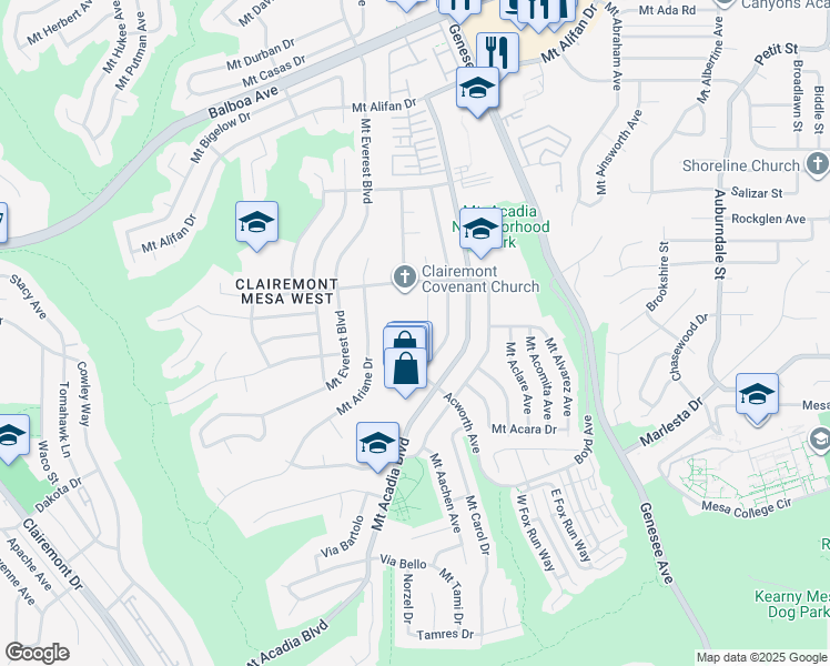 map of restaurants, bars, coffee shops, grocery stores, and more near 3748 Cameo Lane in San Diego