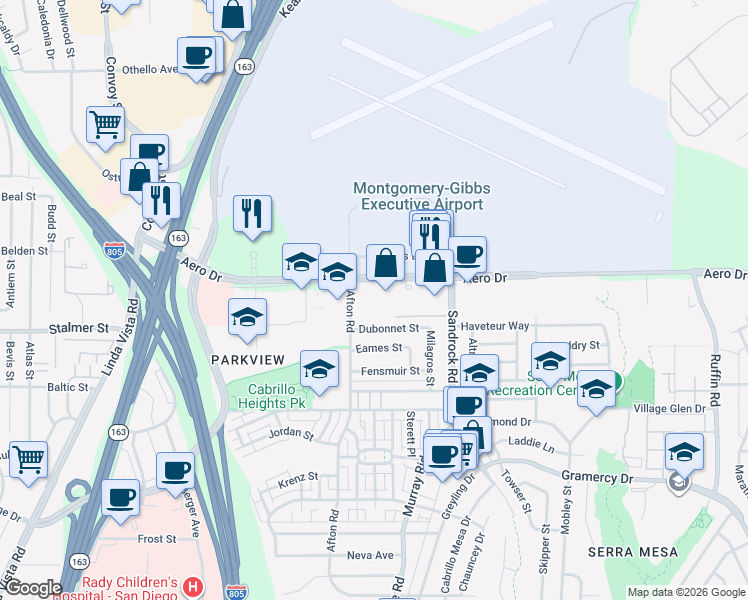map of restaurants, bars, coffee shops, grocery stores, and more near in San Diego