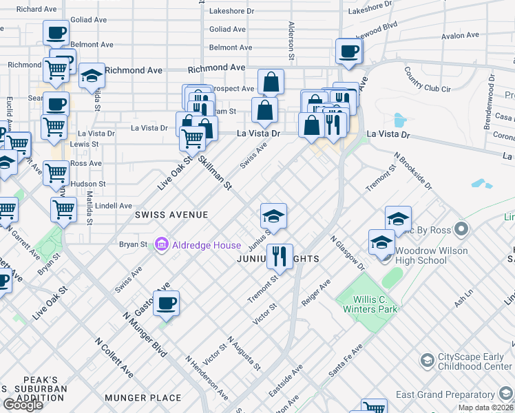 map of restaurants, bars, coffee shops, grocery stores, and more near 5908 Gaston Avenue in Dallas