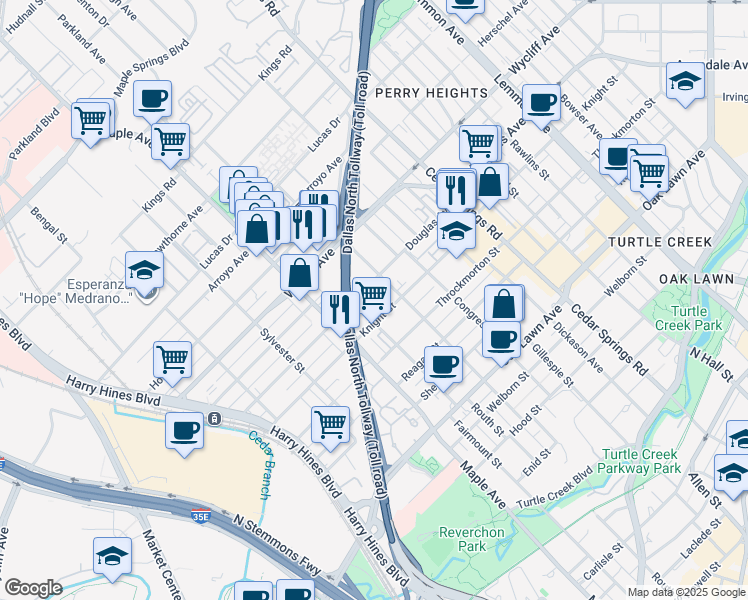 map of restaurants, bars, coffee shops, grocery stores, and more near 4210 Fairmount Street in Dallas