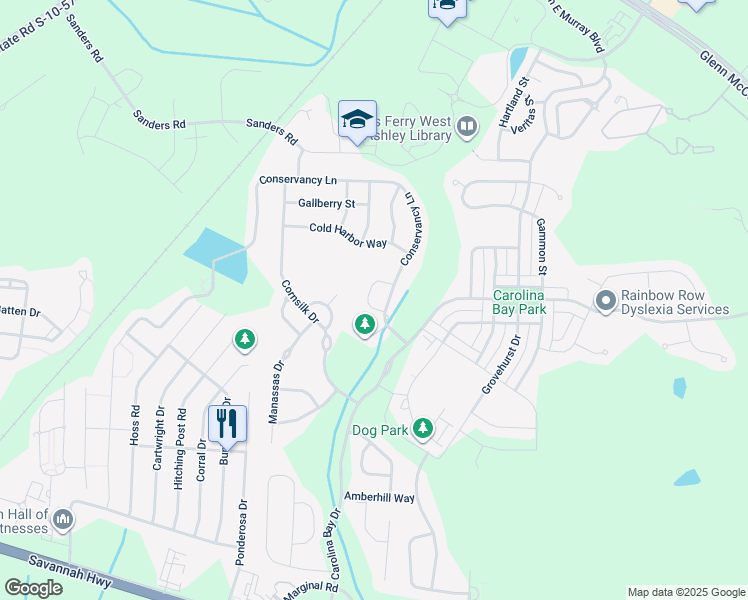 map of restaurants, bars, coffee shops, grocery stores, and more near 1844 Heldsberg Drive in Charleston