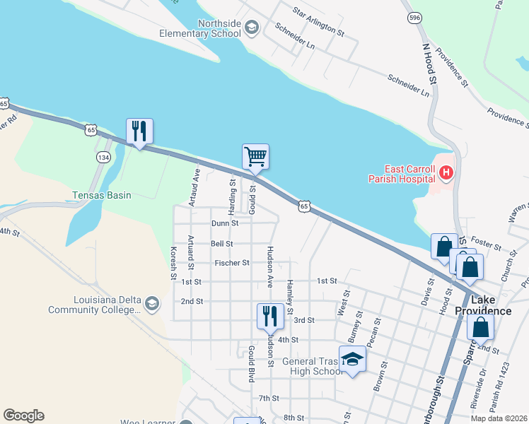 map of restaurants, bars, coffee shops, grocery stores, and more near 110 Richard Street in Lake Providence