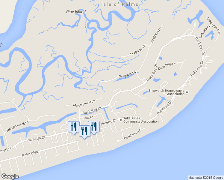 map of restaurants, bars, coffee shops, grocery stores, and more near 5 Marsh Point Lane in Isle of Palms