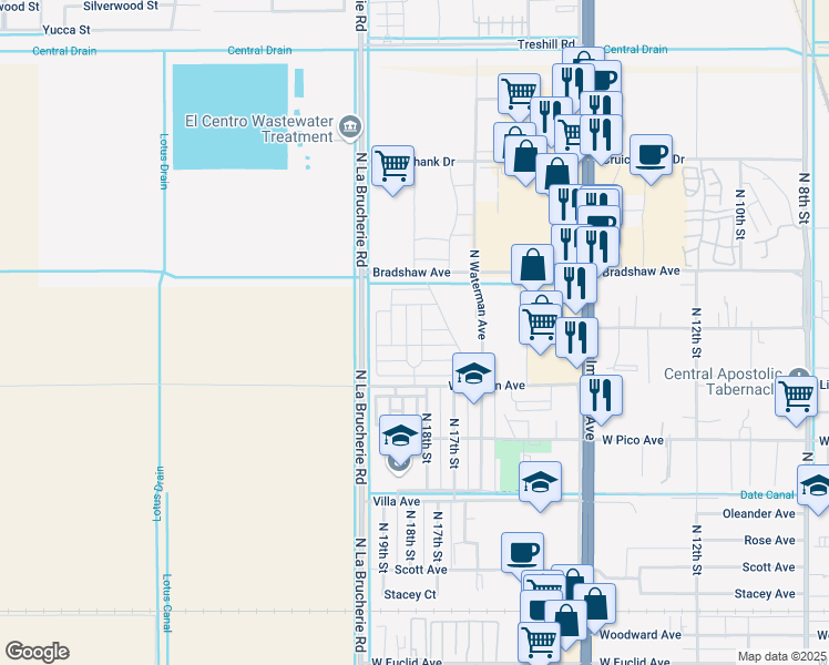 map of restaurants, bars, coffee shops, grocery stores, and more near 1850 Lincoln Avenue in El Centro