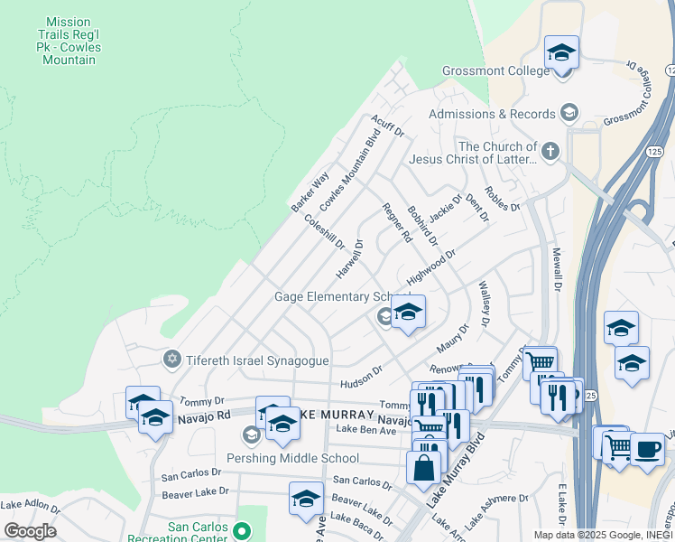 map of restaurants, bars, coffee shops, grocery stores, and more near 8462 Harwell Drive in San Diego