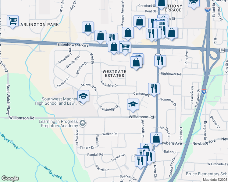 map of restaurants, bars, coffee shops, grocery stores, and more near 1472 Berkshire Drive in Macon