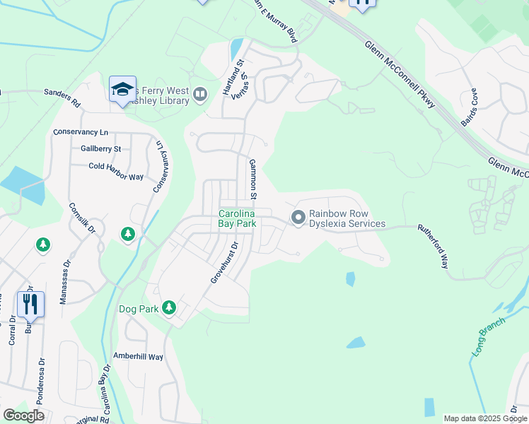 map of restaurants, bars, coffee shops, grocery stores, and more near 1906 Gammon Street in Charleston