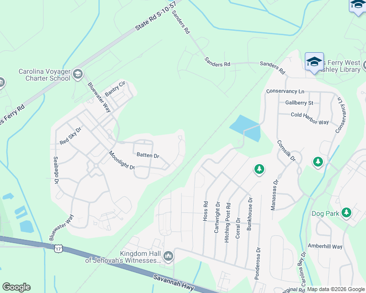 map of restaurants, bars, coffee shops, grocery stores, and more near 3227 Moonlight Drive in Charleston