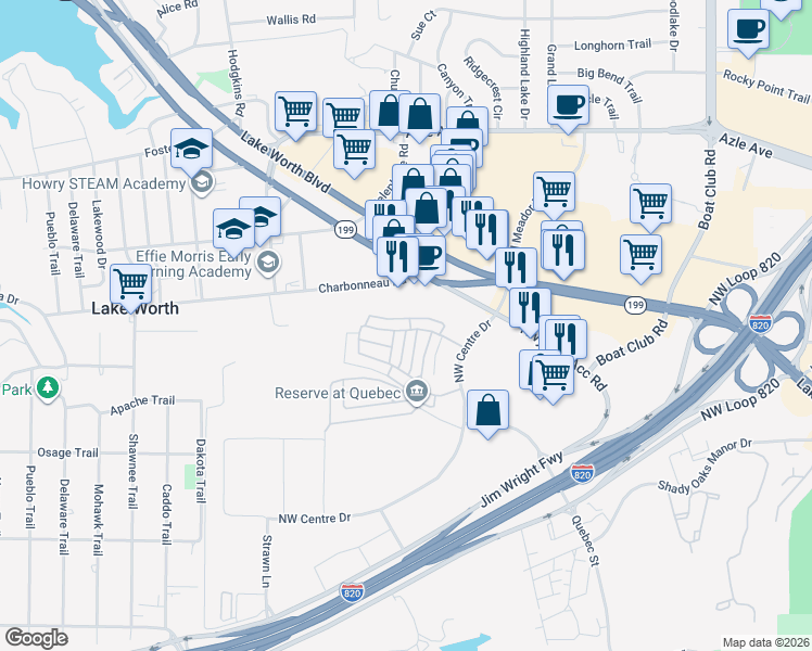 map of restaurants, bars, coffee shops, grocery stores, and more near 6621 Charbonneau Road in Lake Worth