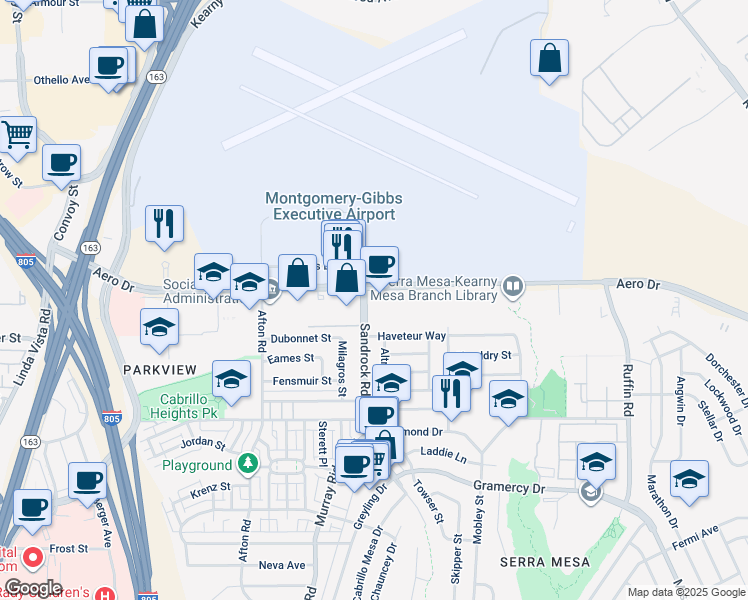 map of restaurants, bars, coffee shops, grocery stores, and more near in San Diego