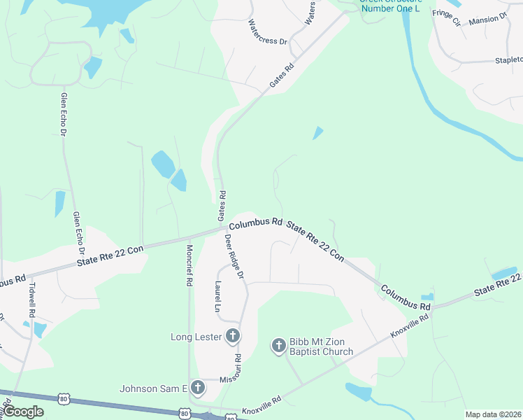 map of restaurants, bars, coffee shops, grocery stores, and more near 6975 Columbus Road in Lizella