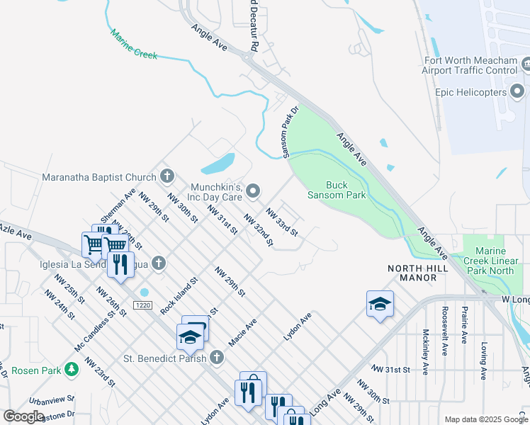 map of restaurants, bars, coffee shops, grocery stores, and more near 3316 Rock Island Street in Fort Worth