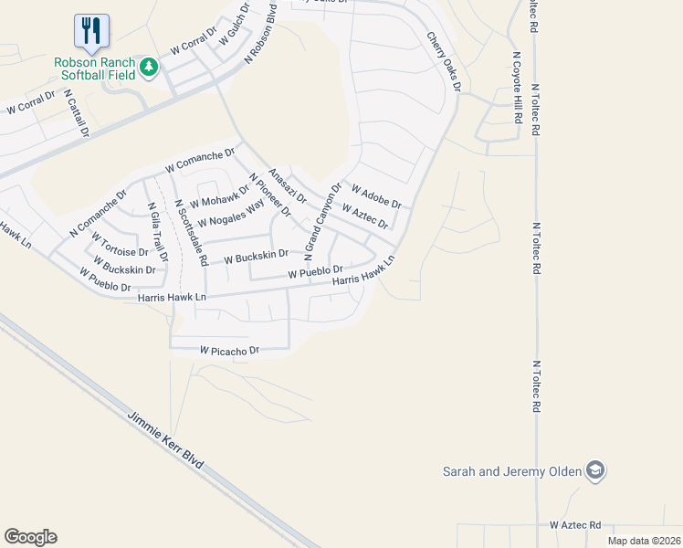 map of restaurants, bars, coffee shops, grocery stores, and more near 4537 West Pueblo Drive in Eloy