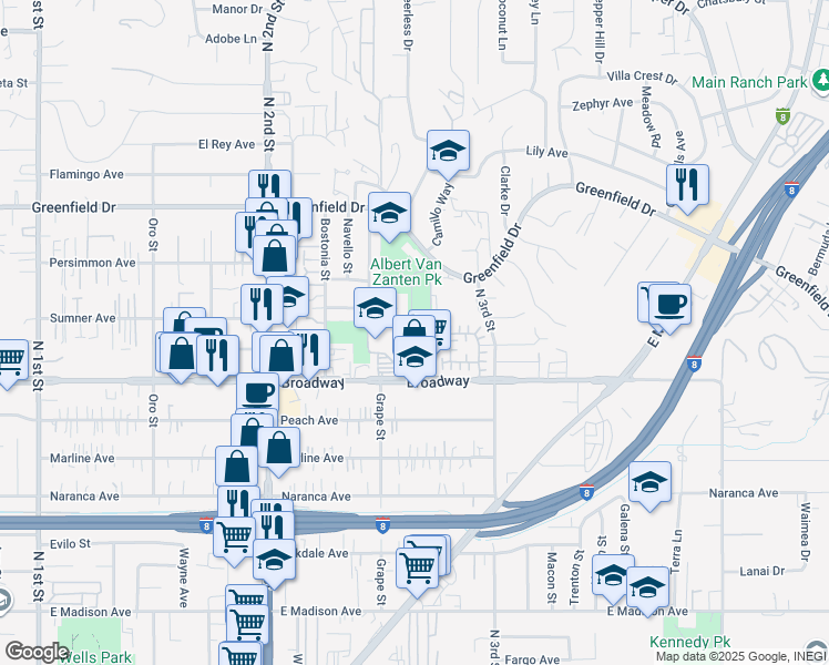 map of restaurants, bars, coffee shops, grocery stores, and more near 1050 Coleen Court in El Cajon