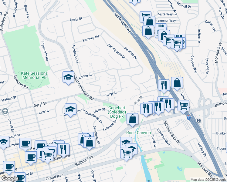 map of restaurants, bars, coffee shops, grocery stores, and more near 4904 Randall Street in San Diego