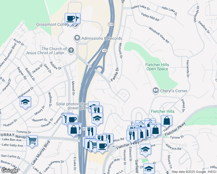 map of restaurants, bars, coffee shops, grocery stores, and more near 2706 Anjuli Court in El Cajon