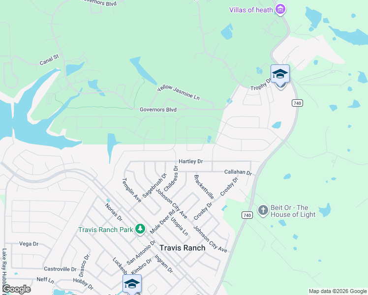 map of restaurants, bars, coffee shops, grocery stores, and more near 3205 Larkin Lane in Heath