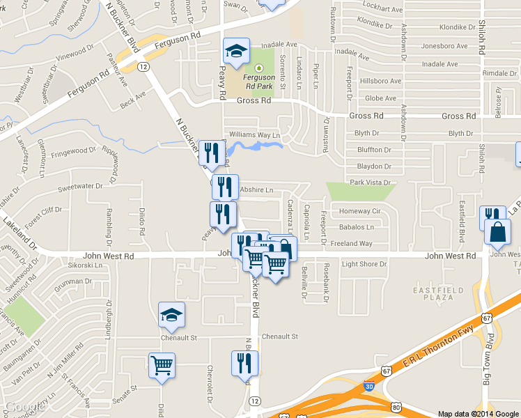 map of restaurants, bars, coffee shops, grocery stores, and more near 2966 Peavy Road in Dallas