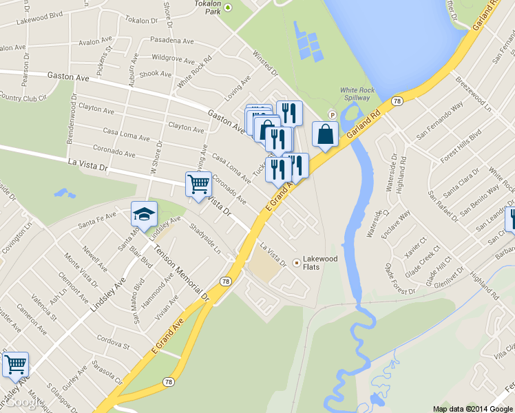 map of restaurants, bars, coffee shops, grocery stores, and more near 7331 Coronado Avenue in Dallas