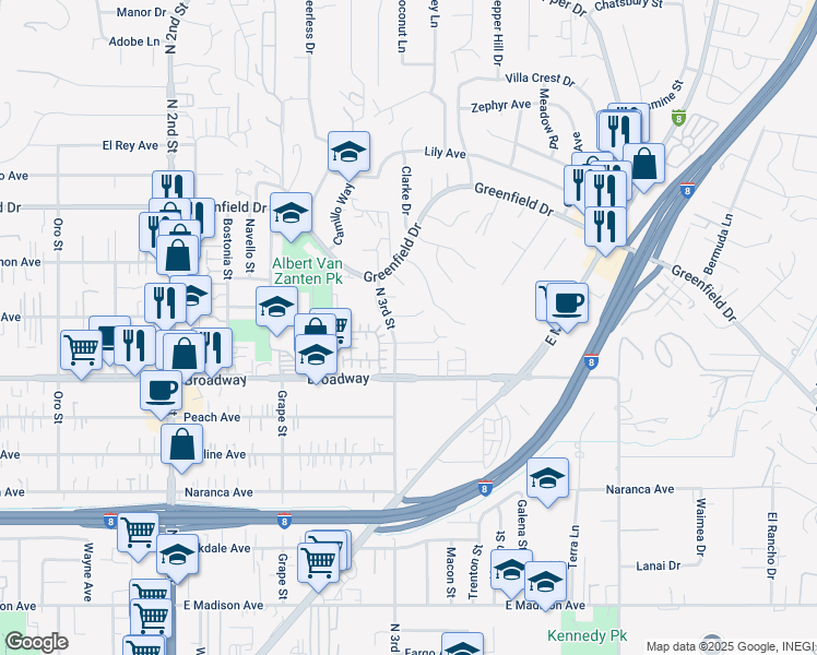map of restaurants, bars, coffee shops, grocery stores, and more near 1510 Luke Lane in El Cajon