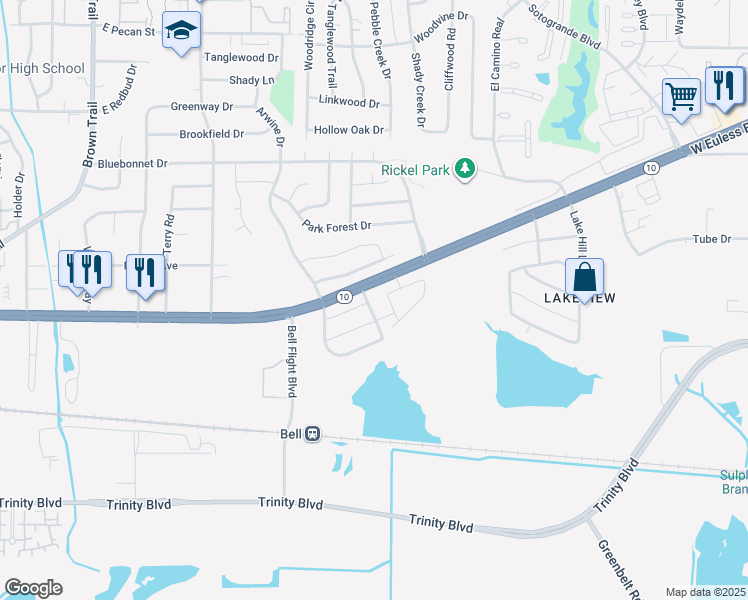 map of restaurants, bars, coffee shops, grocery stores, and more near 3240 Jetranger Road in Hurst