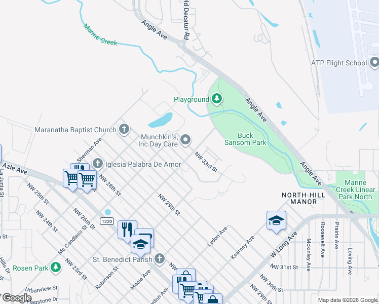 map of restaurants, bars, coffee shops, grocery stores, and more near 3316 Rock Island Street in Fort Worth
