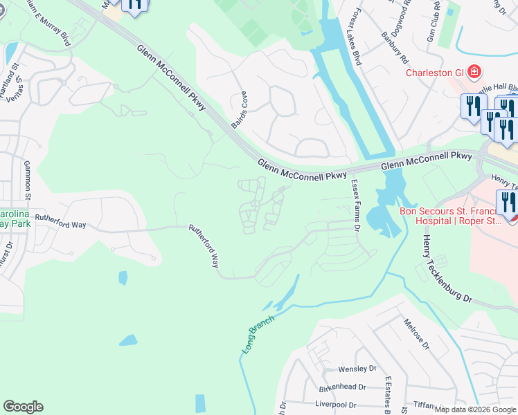 map of restaurants, bars, coffee shops, grocery stores, and more near 3245 Glenn McConnell Parkway in Charleston