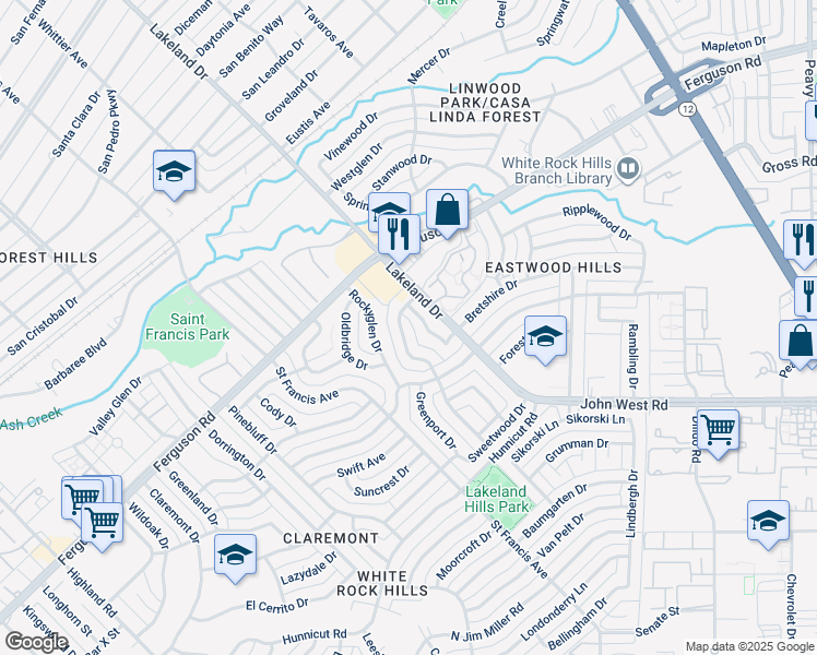 map of restaurants, bars, coffee shops, grocery stores, and more near 2342 Fenestra Drive in Dallas