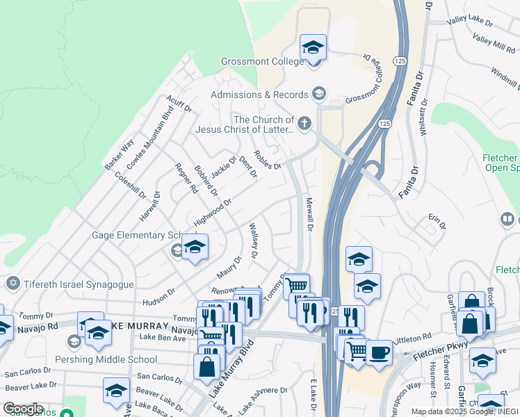 map of restaurants, bars, coffee shops, grocery stores, and more near 8704 Mulvaney Drive in San Diego