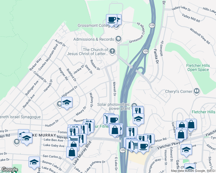 map of restaurants, bars, coffee shops, grocery stores, and more near 6977 Southgate Drive in San Diego