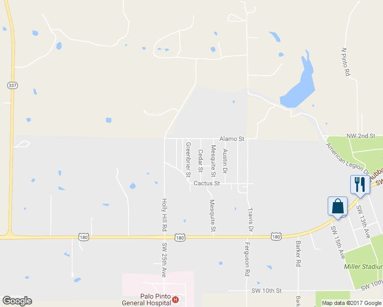 map of restaurants, bars, coffee shops, grocery stores, and more near 18 Greenbriar St in Mineral Wells