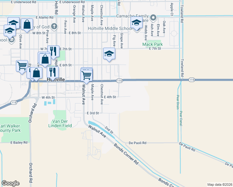 map of restaurants, bars, coffee shops, grocery stores, and more near 411 Grape Avenue in Holtville