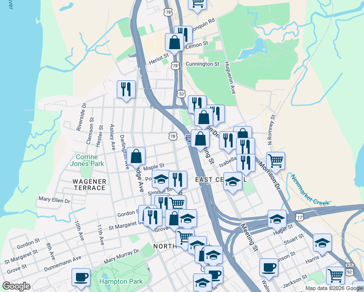 map of restaurants, bars, coffee shops, grocery stores, and more near 120 Brigade Street in Charleston
