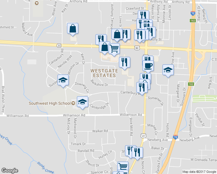 map of restaurants, bars, coffee shops, grocery stores, and more near 1472 Berkshire Drive in Macon