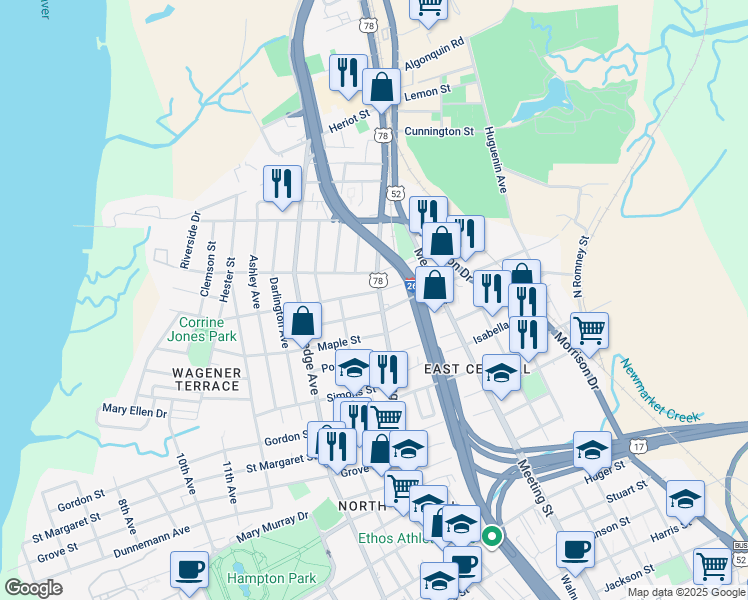 map of restaurants, bars, coffee shops, grocery stores, and more near 1157 King Street in Charleston
