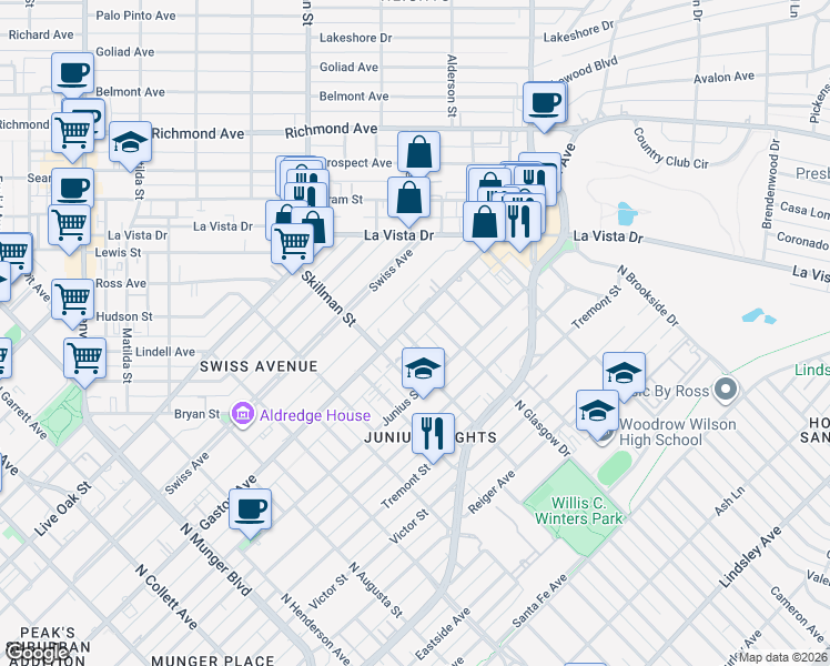 map of restaurants, bars, coffee shops, grocery stores, and more near 5908 Gaston Avenue in Dallas