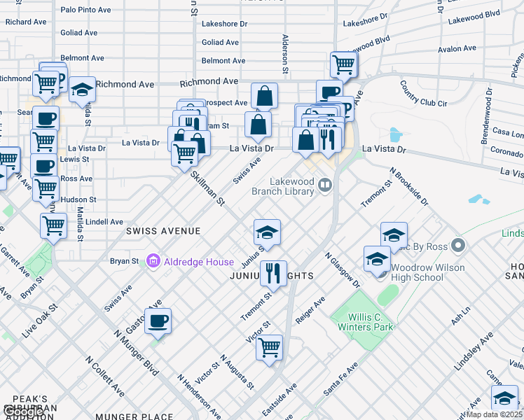 map of restaurants, bars, coffee shops, grocery stores, and more near 5908 Gaston Avenue in Dallas