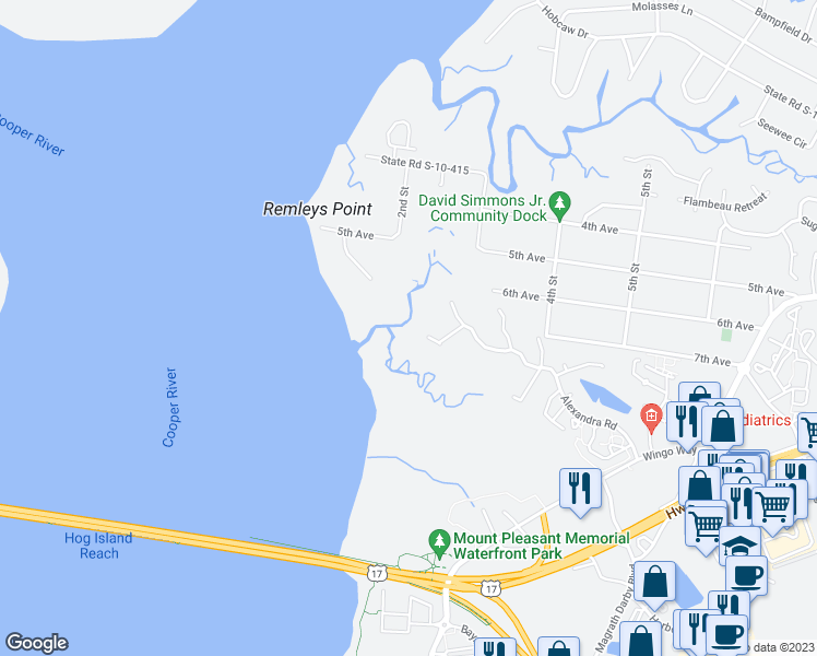 map of restaurants, bars, coffee shops, grocery stores, and more near 821 Harbour Watch Court in Mount Pleasant